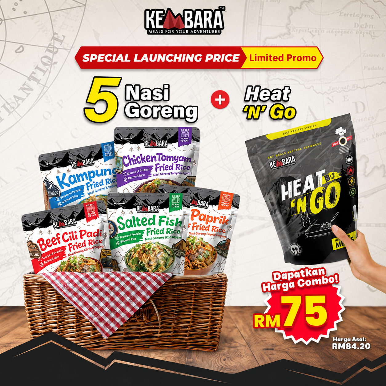 5 PACKS MENU NASI GORENG + 1 HEAT N GO (SPEACIAL LAUNCHING LIMITED PROMO)