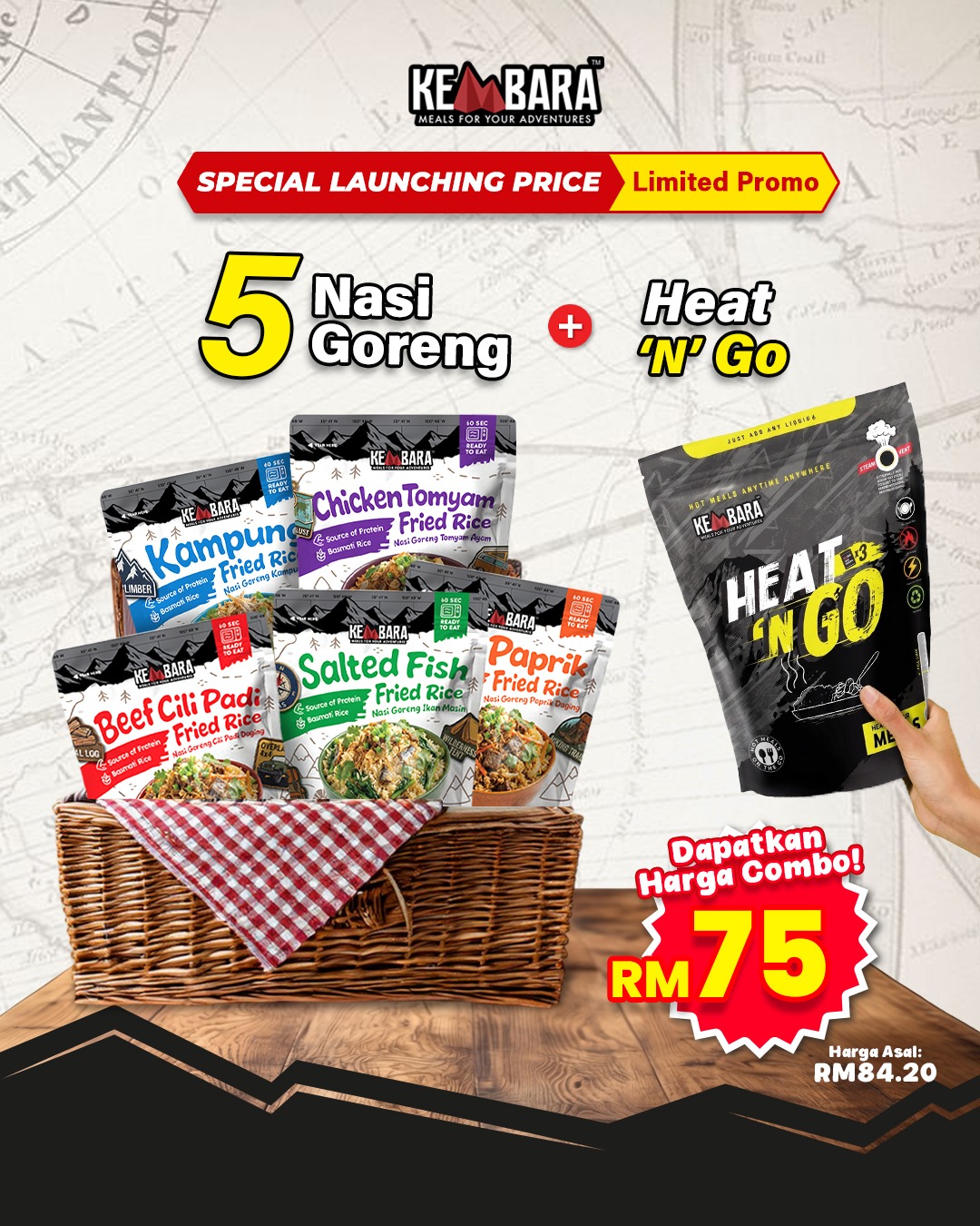 5 PACKS MENU NASI GORENG + 1 HEAT N GO (SPEACIAL LAUNCHING LIMITED PROMO)